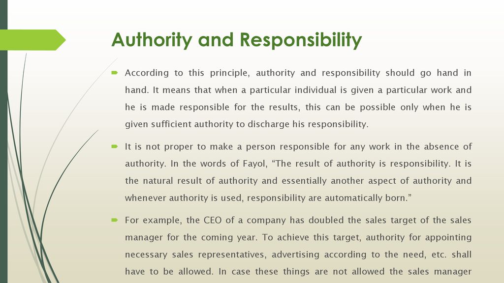 example of authority and responsibility in management