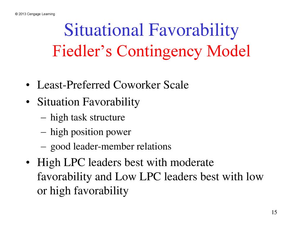 Situational Favorability Fiedler’s Contingency Model