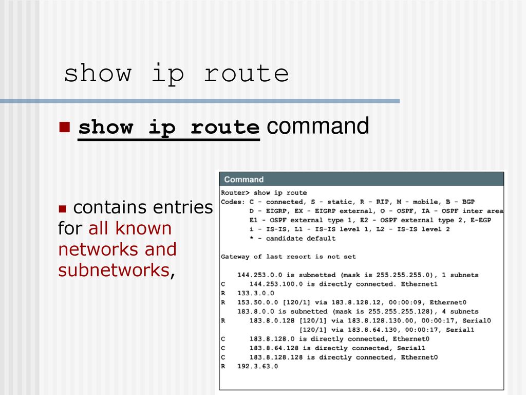 show ip route show ip route command