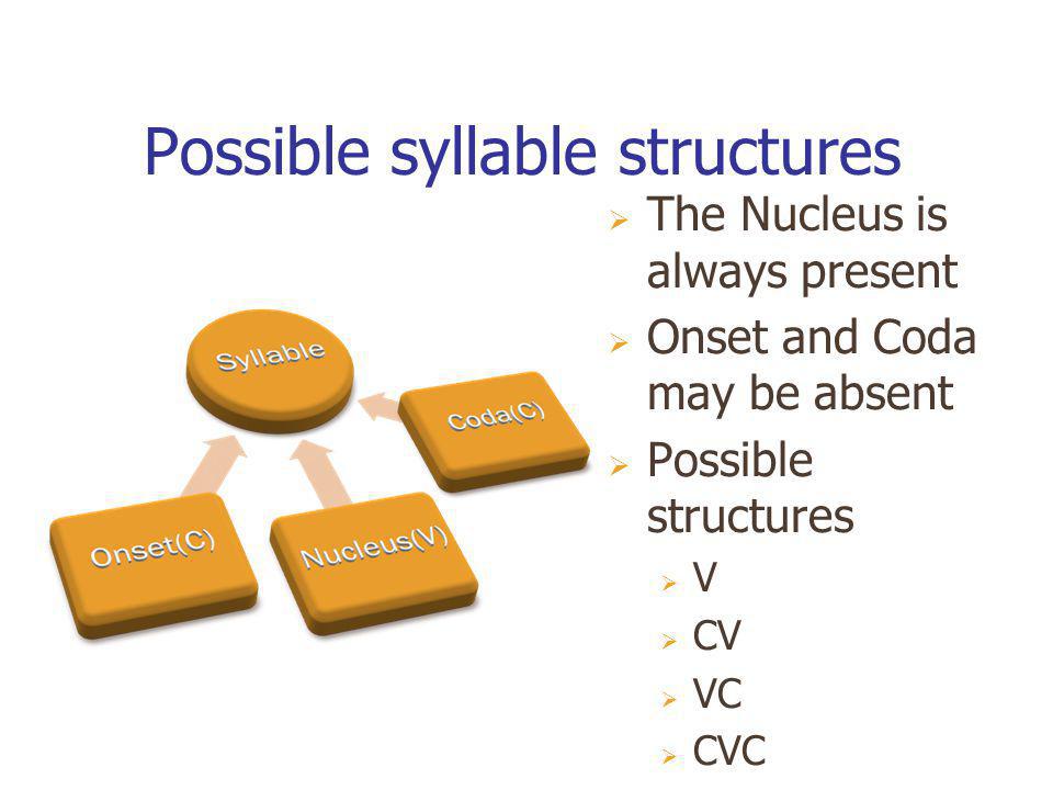 Possible syllable structures