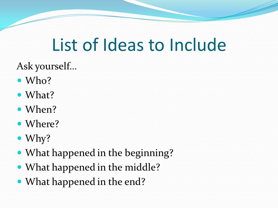 List of Ideas to Include