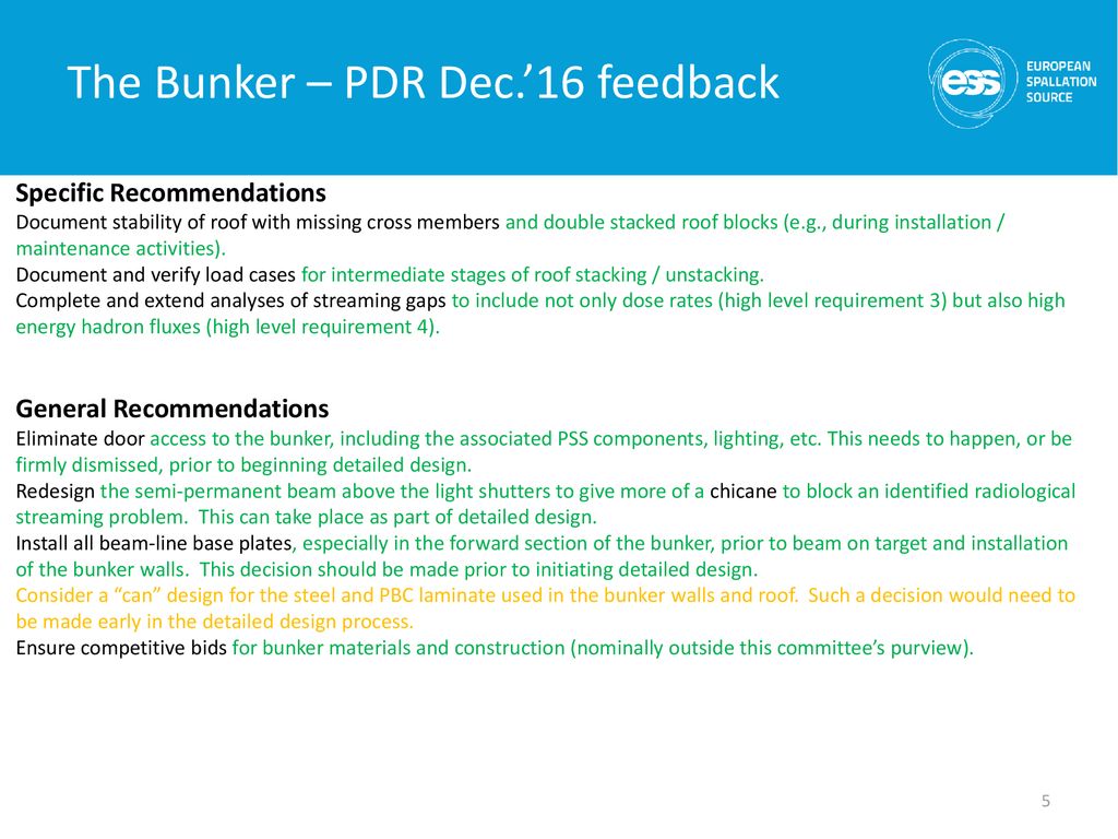 The Bunker – PDR Dec.’16 feedback