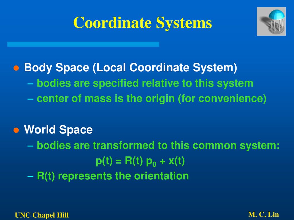 Coordinate Systems Body Space (Local Coordinate System) World Space