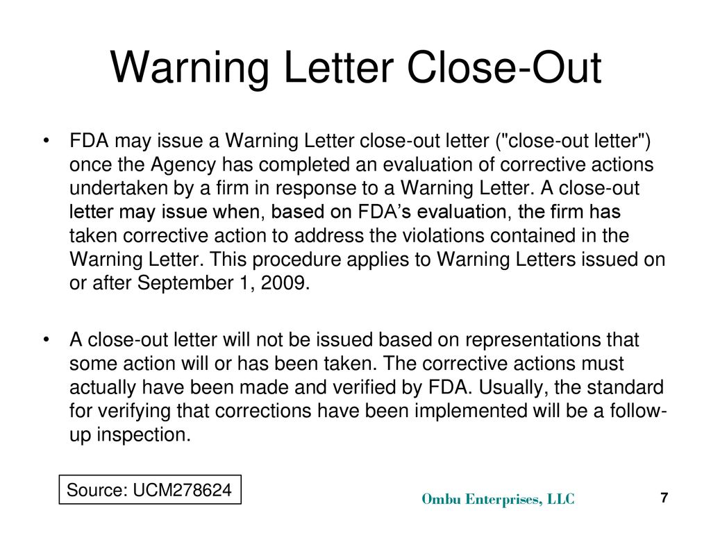 Warning Letter Close-Out