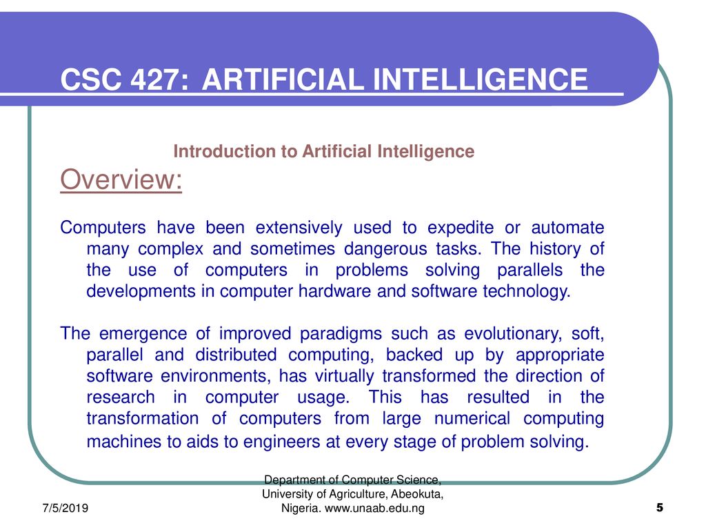 CSC 427: ARTIFICIAL INTELLIGENCE - ppt download