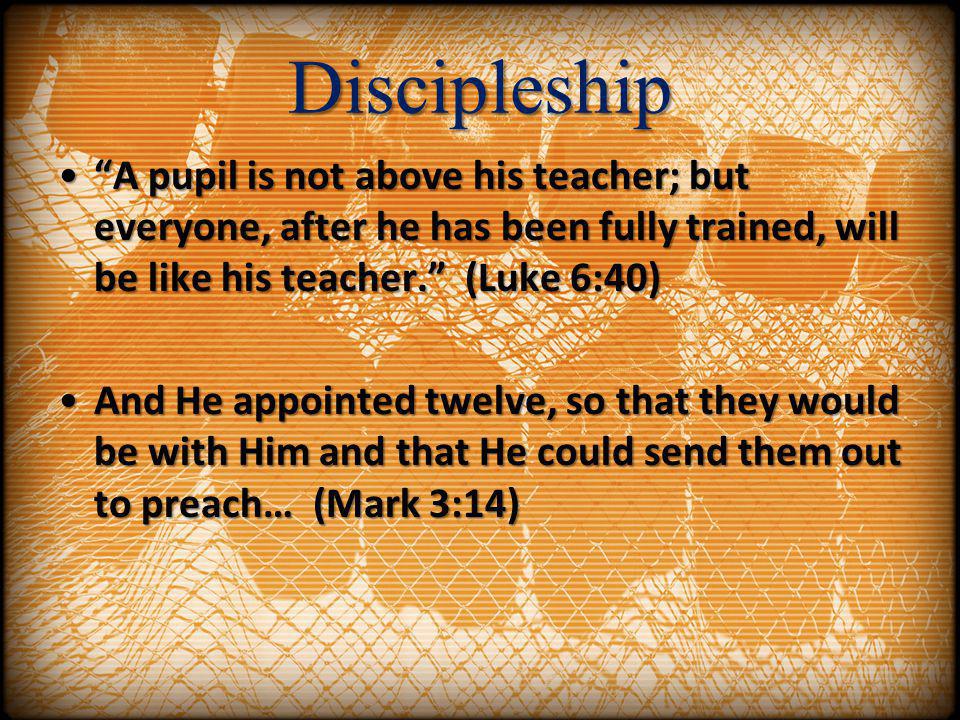 Discipleship A pupil is not above his teacher; but everyone, after he has been fully trained, will be like his teacher. (Luke 6:40)