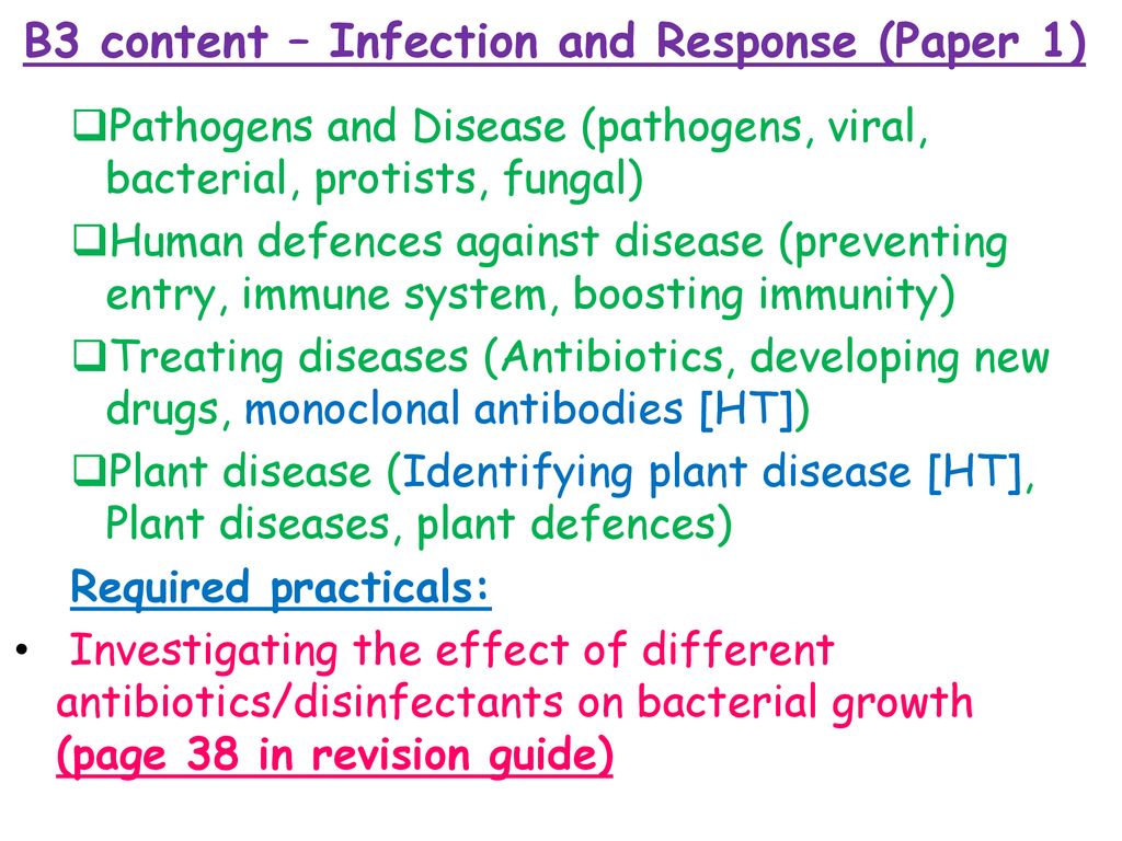 B3 content – Infection and Response (Paper 1)