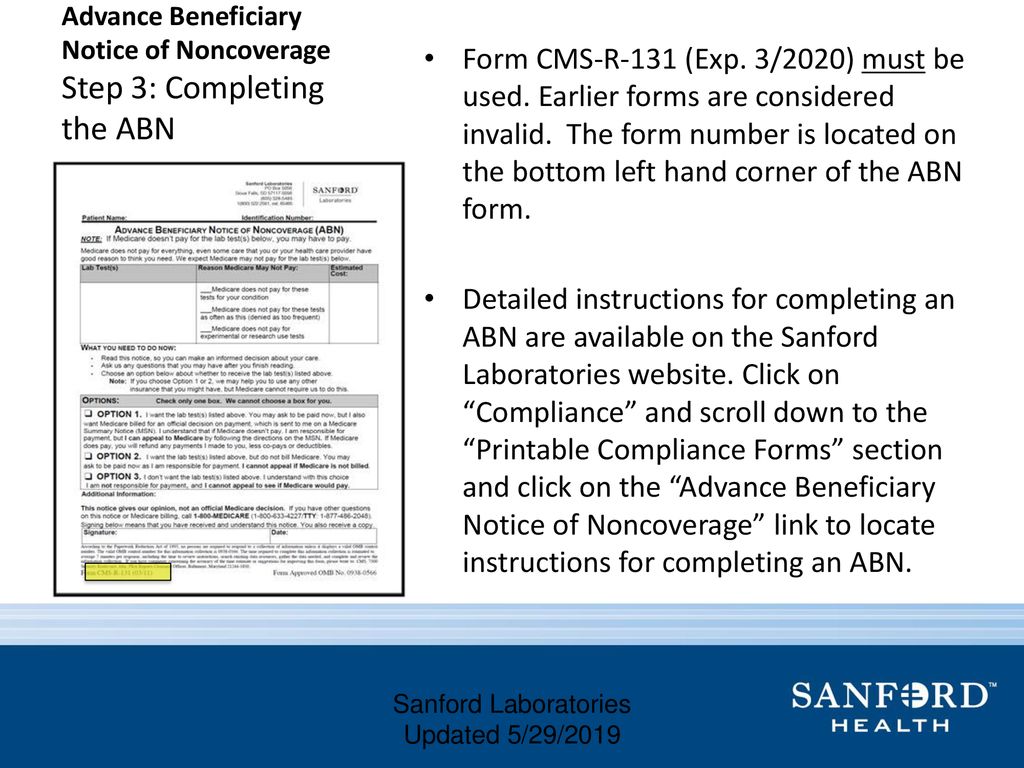 Advance Beneficiary Notice Of Noncoverage Abn Form Cms R 131