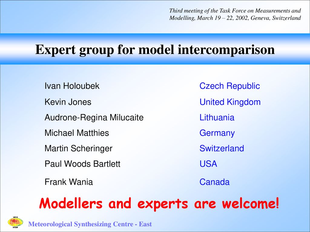 Expert group for model intercomparison