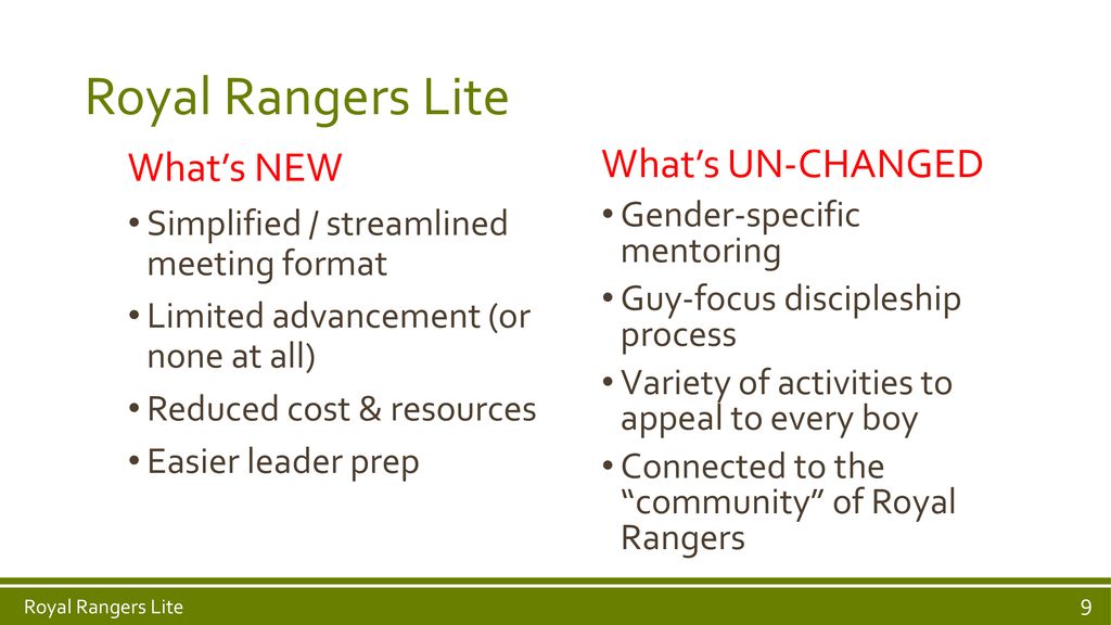 Royal Rangers Lite What’s NEW What’s UN-CHANGED