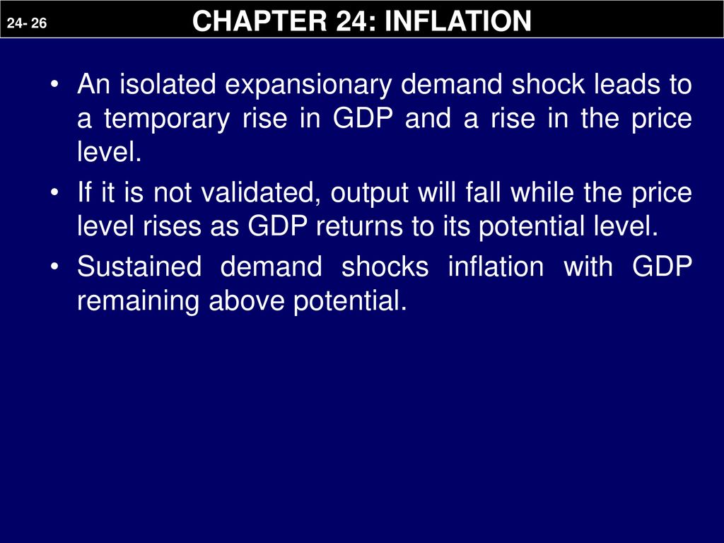 CHAPTER 24: INFLATION An isolated expansionary demand shock leads to a temporary rise in GDP and a rise in the price level.