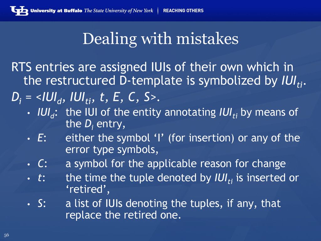 Dealing with mistakes RTS entries are assigned IUIs of their own which in the restructured D-template is symbolized by IUIti.