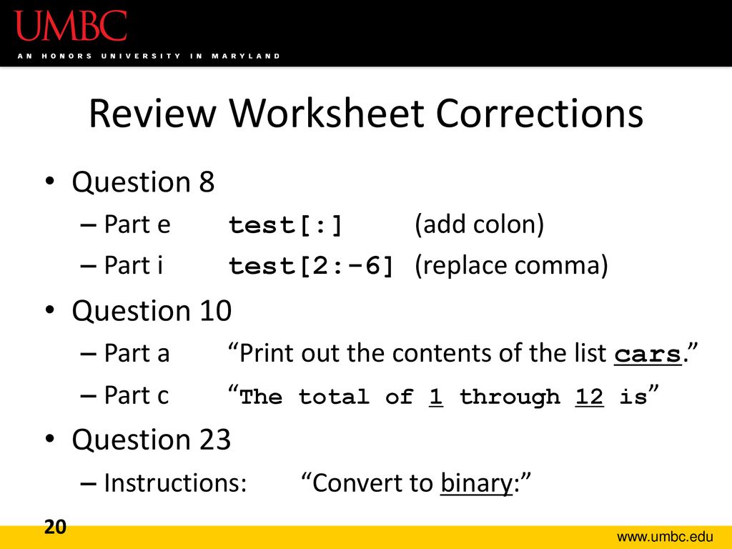 Review Worksheet Corrections