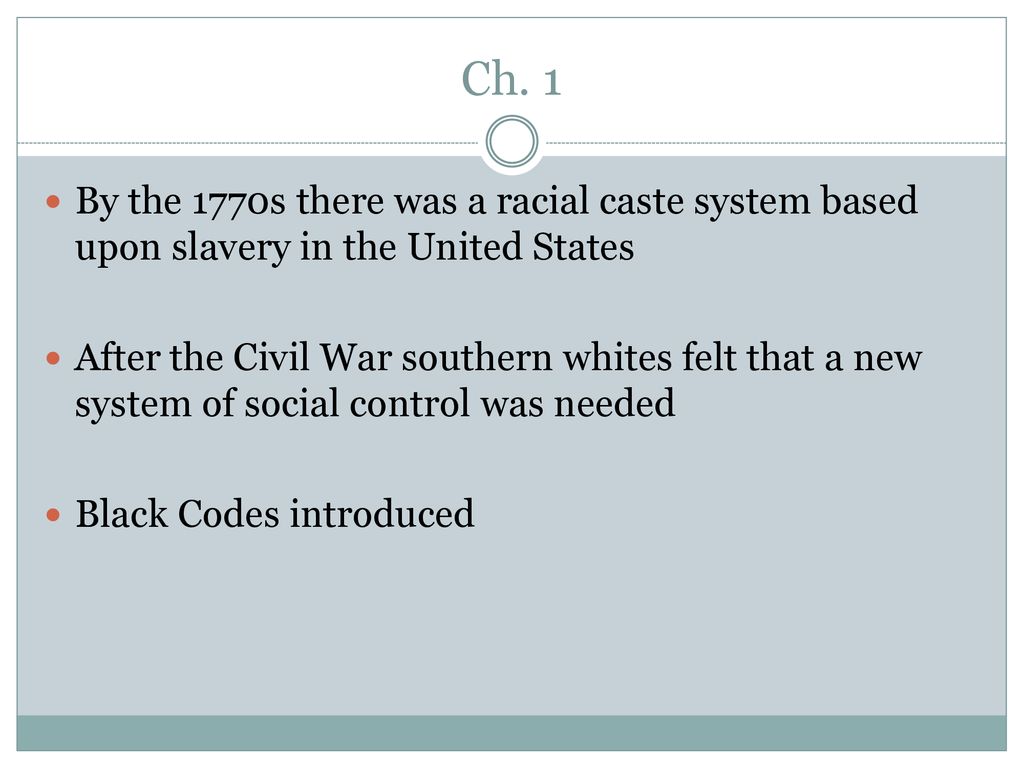 Ch. 1 By the 1770s there was a racial caste system based upon slavery in the United States.