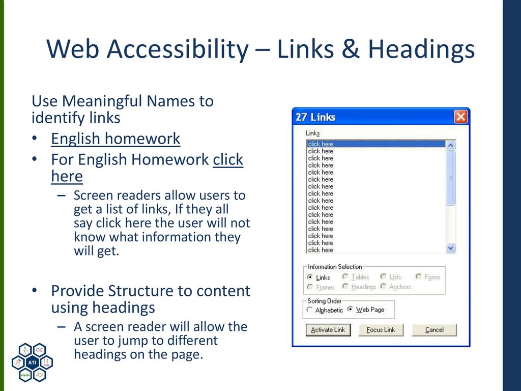 Web Accessibility – Links & Headings