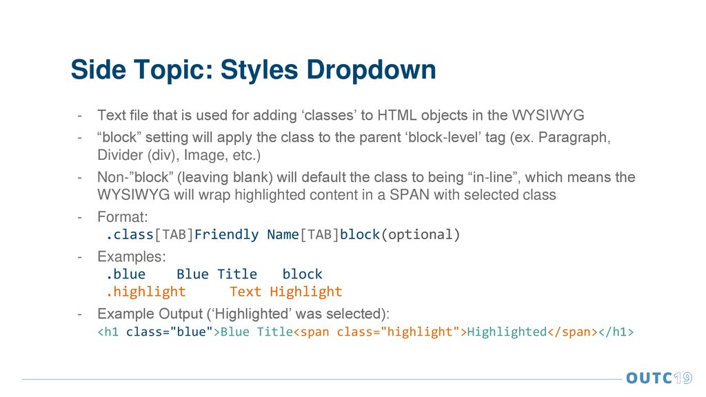 Side Topic: Styles Dropdown