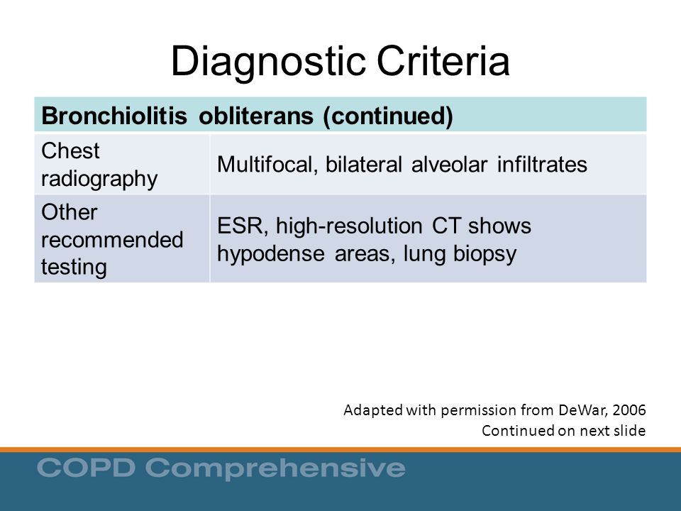 Diagnostic Criteria Bronchiolitis obliterans (continued)