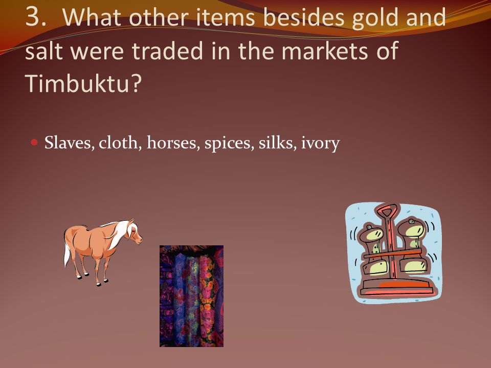 3. What other items besides gold and salt were traded in the markets of Timbuktu