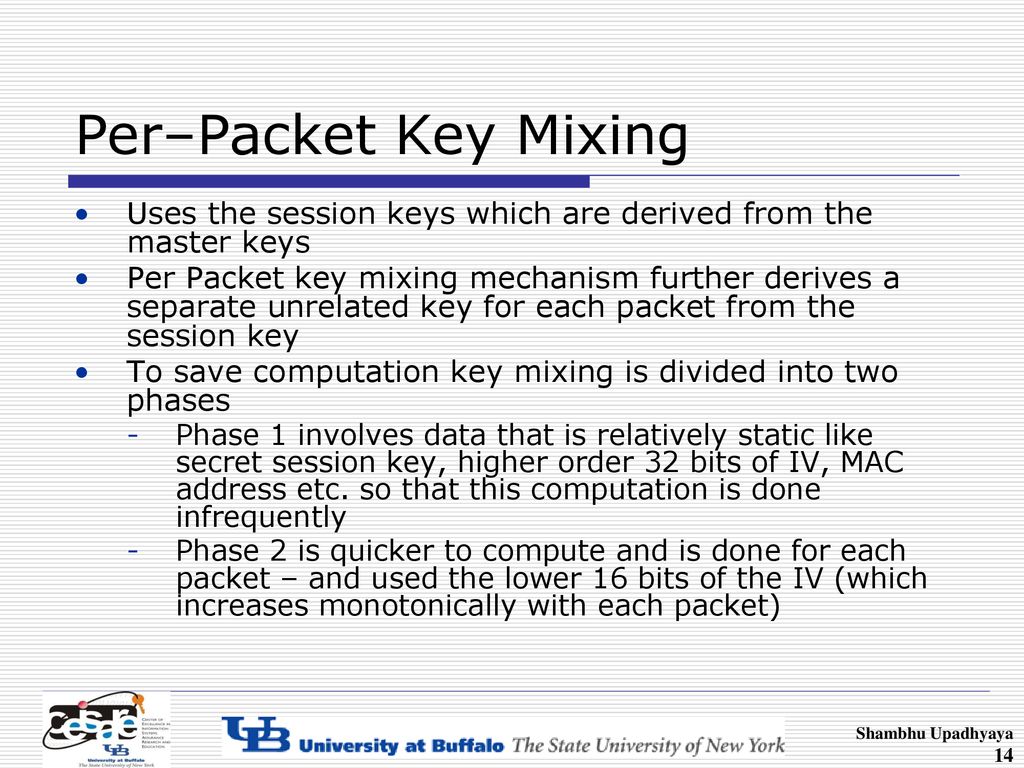 Per–Packet Key Mixing Uses the session keys which are derived from the master keys.