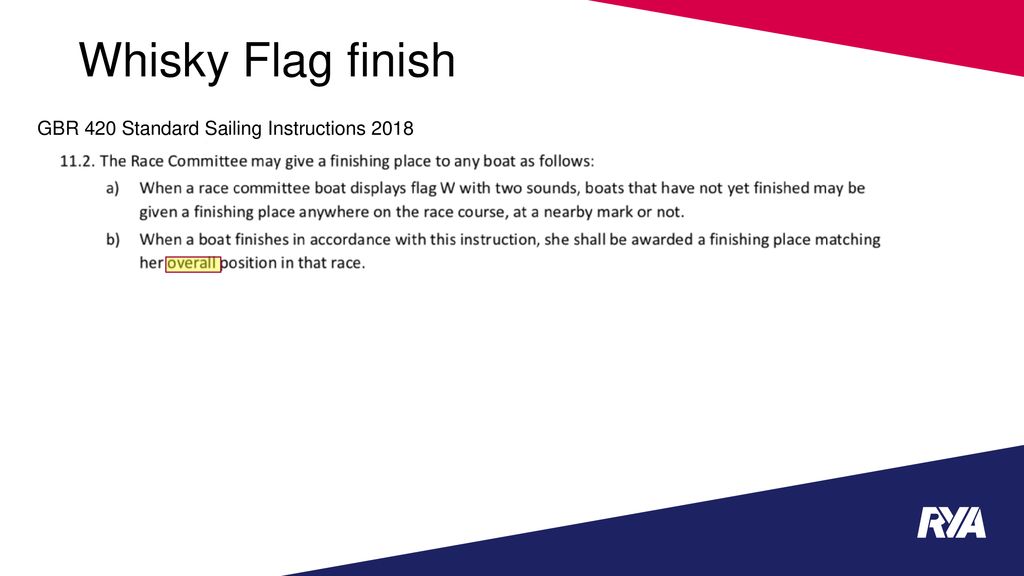 Whisky Flag finish GBR 420 Standard Sailing Instructions 2018