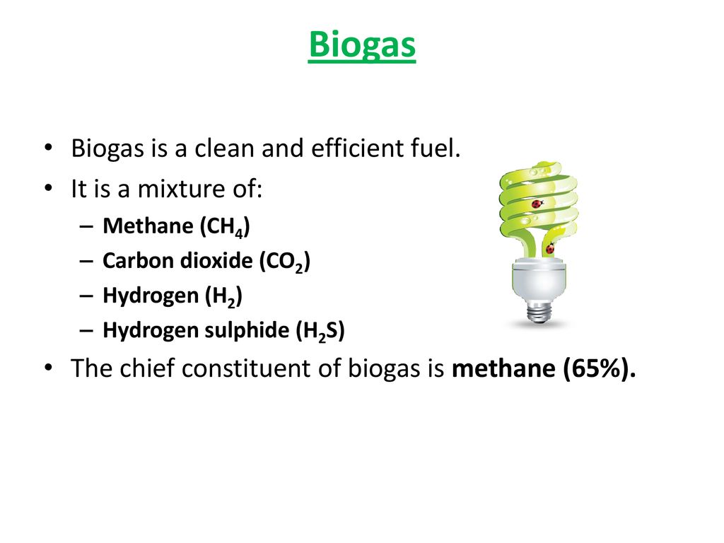 Biogas Biogas is a clean and efficient fuel. It is a mixture of: