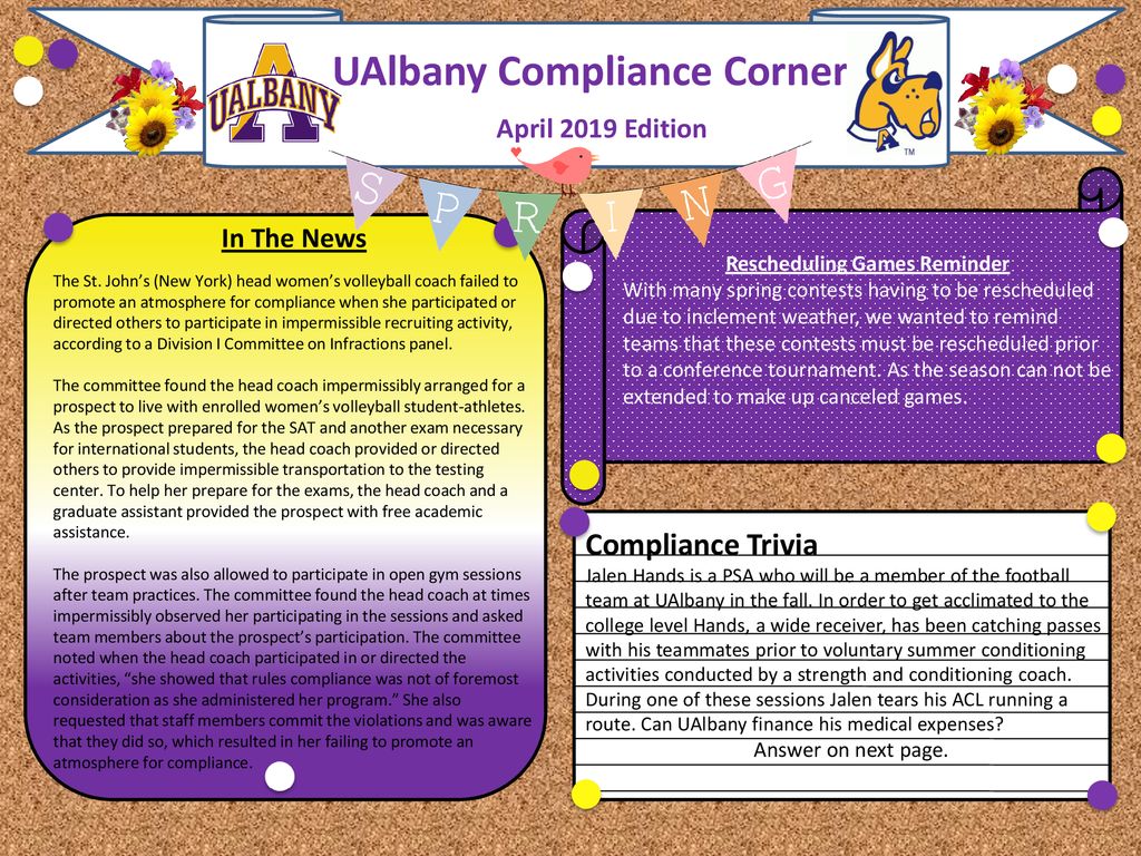 UAlbany Compliance Corner Rescheduling Games Reminder