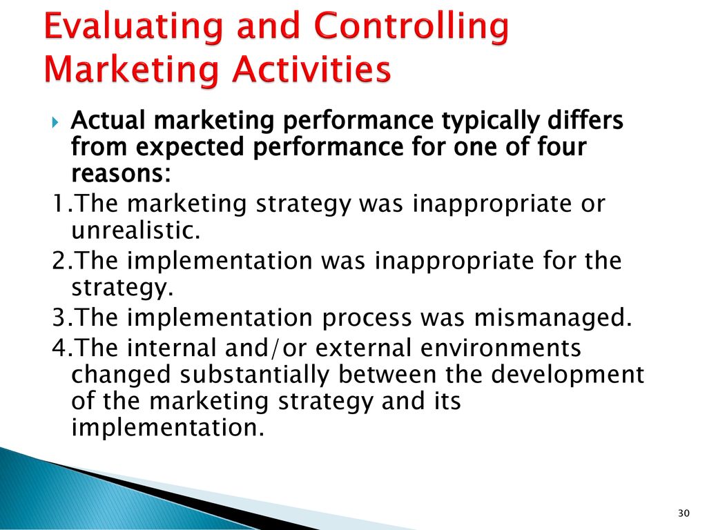 Evaluating and Controlling Marketing Activities