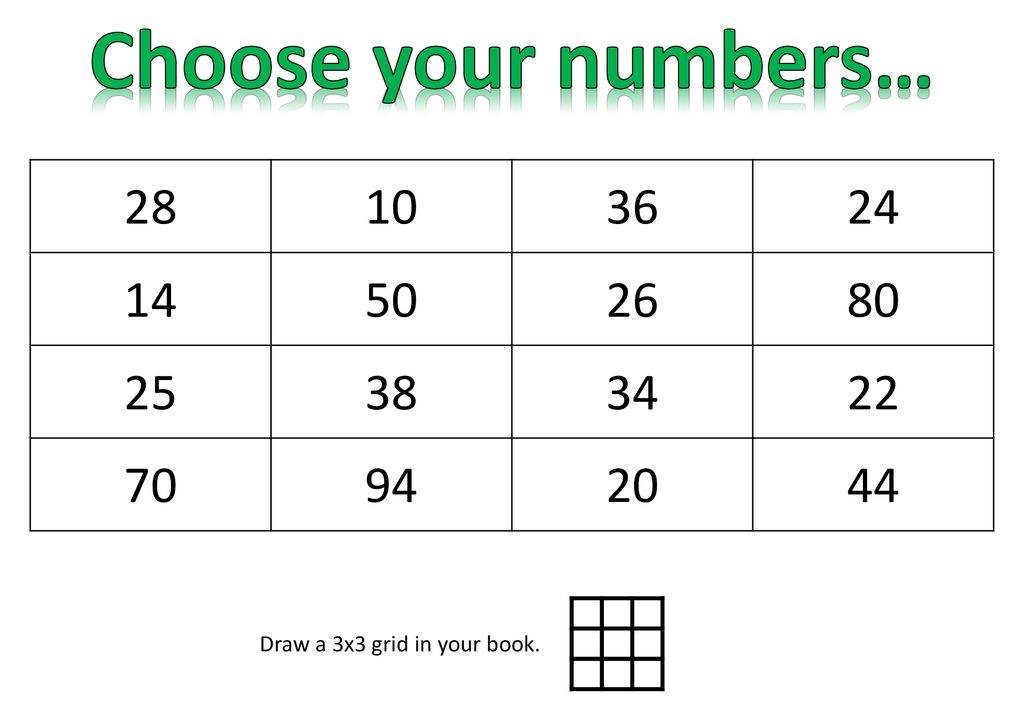 Choose your numbers… Draw a 3x3 grid in your book.