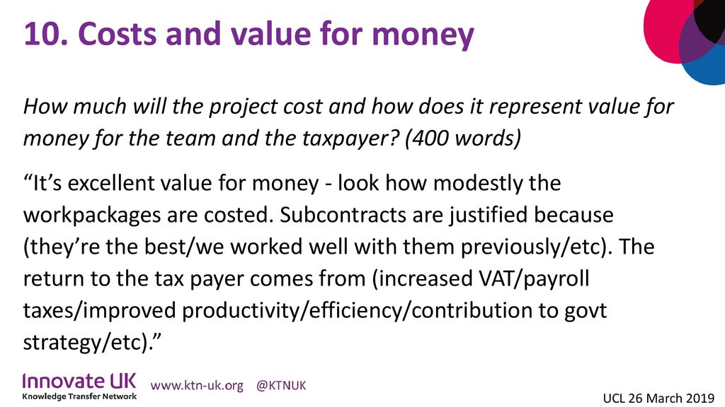 10. Costs and value for money