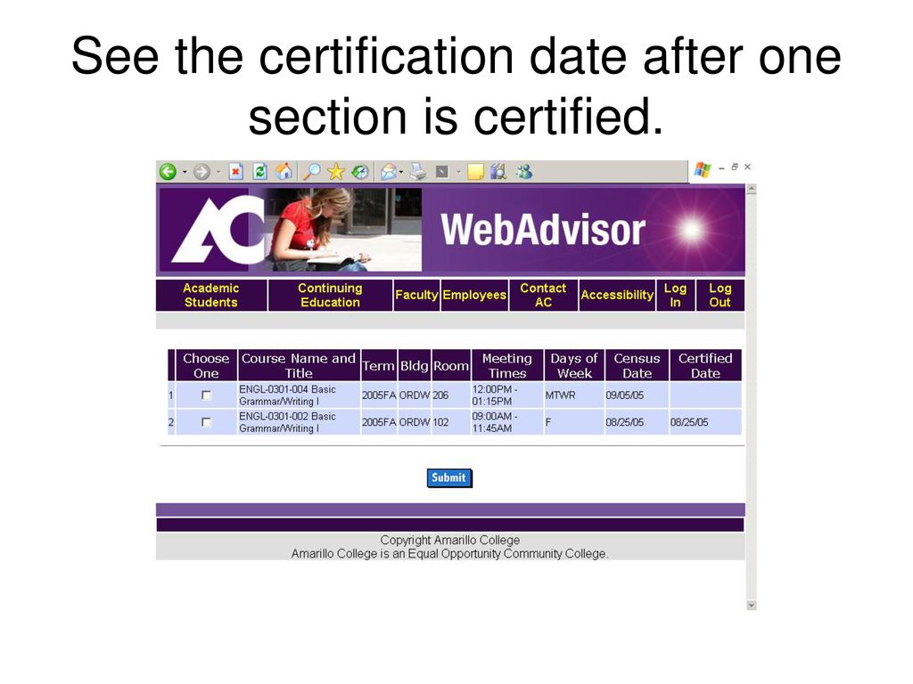 See the certification date after one section is certified.