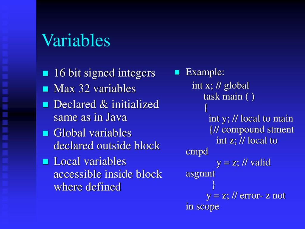 NQC Program Structure 3 Types Of Code Blocks With Their Own Features ...