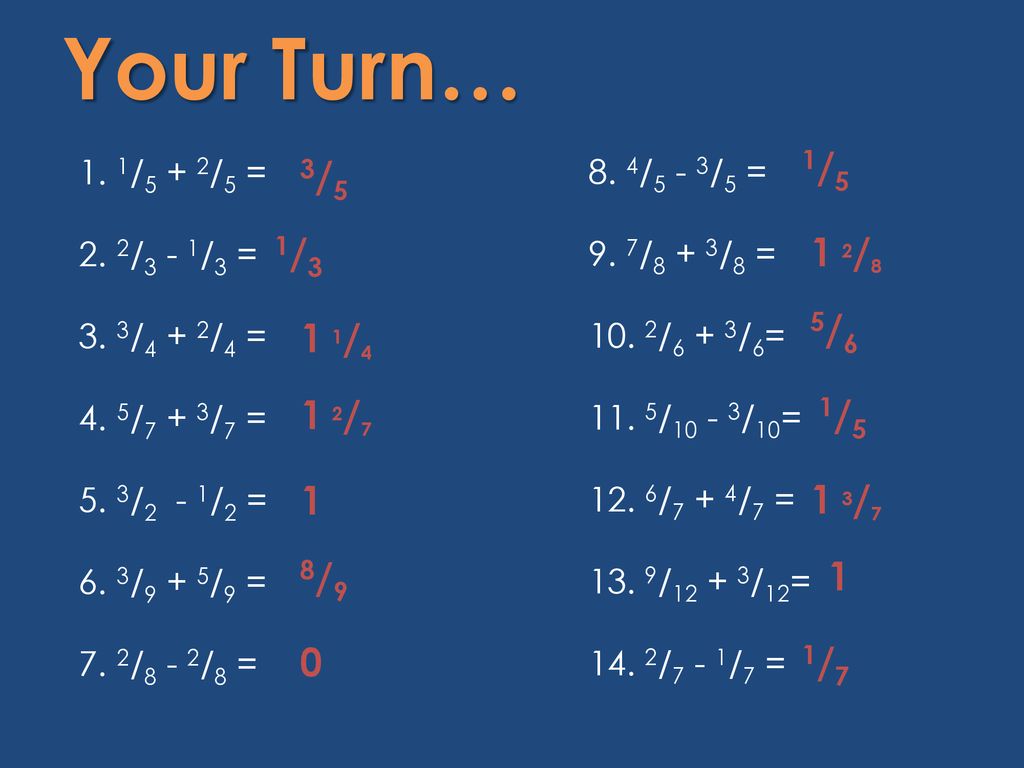 Adding and Subtracting Fractions with common denominators - ppt download