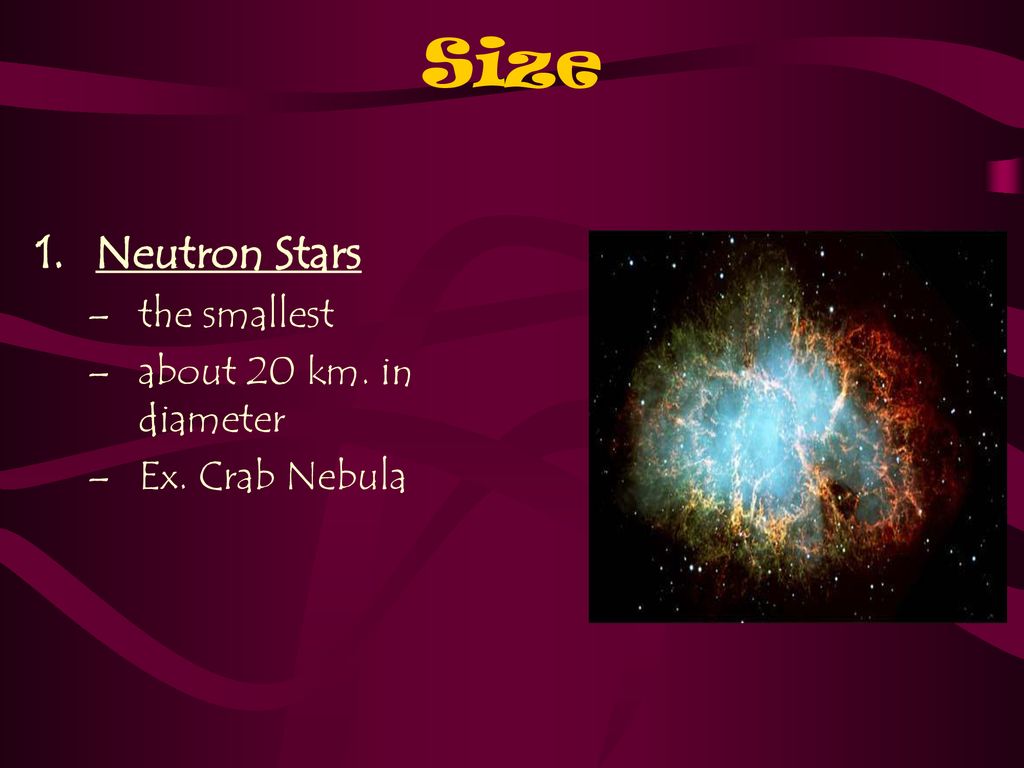 Size Neutron Stars the smallest about 20 km. in diameter