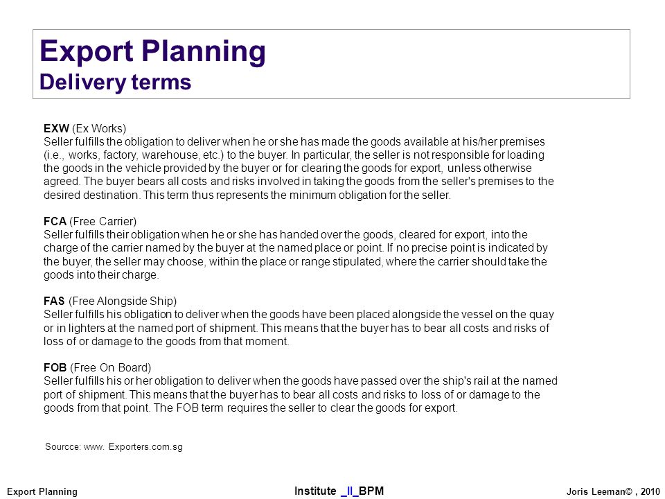 Export Planning Delivery terms