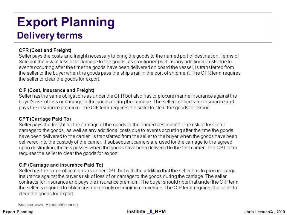 Export Planning Delivery terms