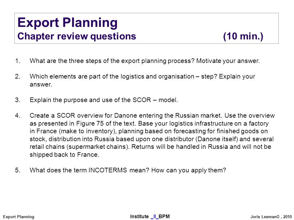 Export Planning Chapter review questions (10 min.)