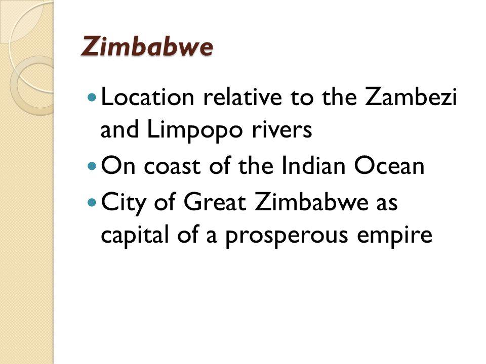 Zimbabwe Location relative to the Zambezi and Limpopo rivers