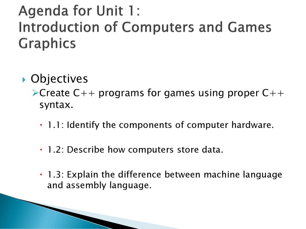 Agenda for Unit 1: Introduction of Computers and Games Graphics - ppt ...