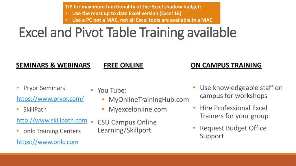 Excel and Pivot Table Training available