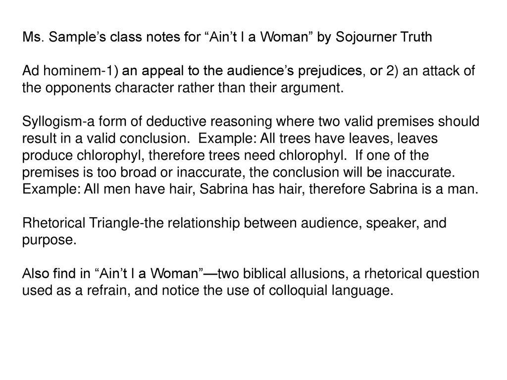 Ms. Sample’s class notes for “Ain’t I a Woman” by Sojourner Truth - ppt ...