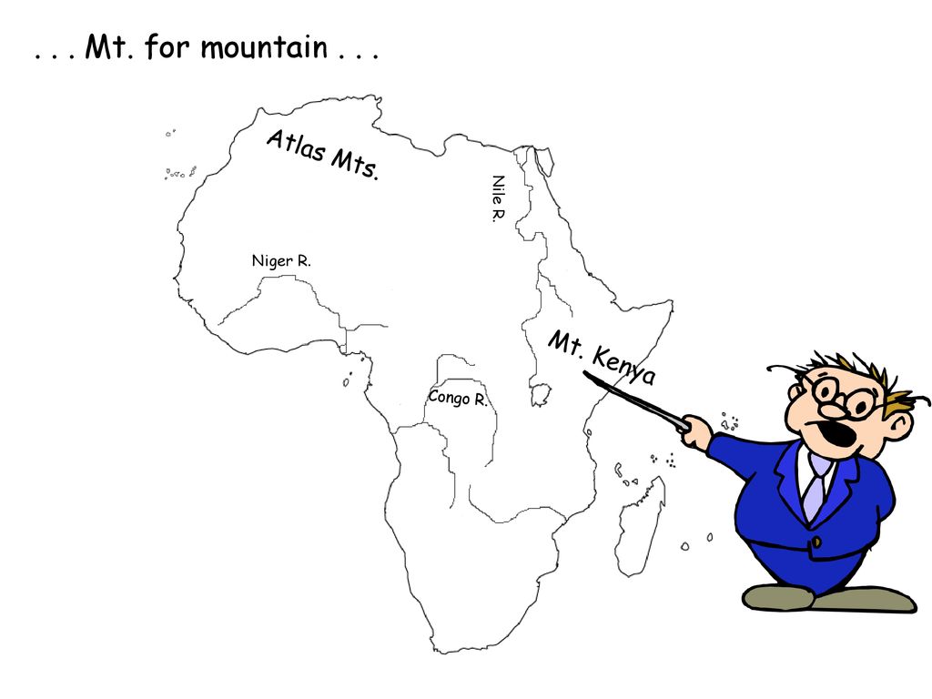 . . . Mt. for mountain Atlas Mts. Mt. Kenya Nile R. Niger R.