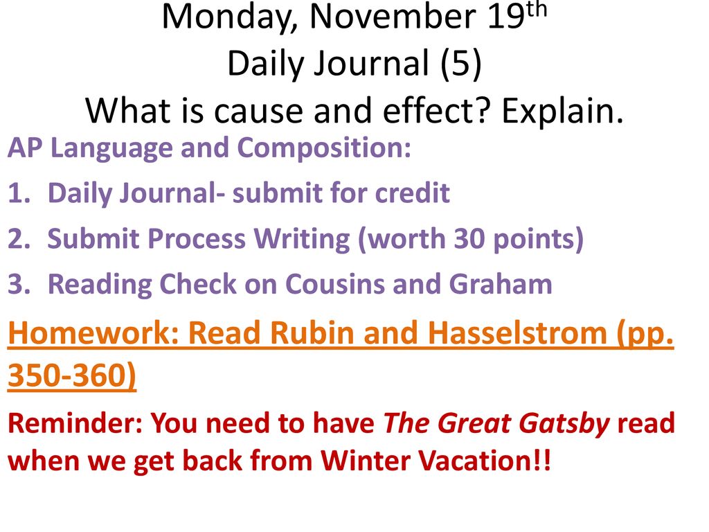 Monday, November 19th Daily Journal (5) What is cause and effect