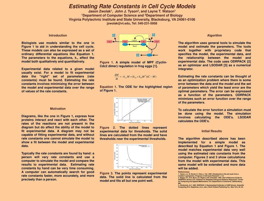 Estimating Rate Constants in Cell Cycle Models Biology Diagrams