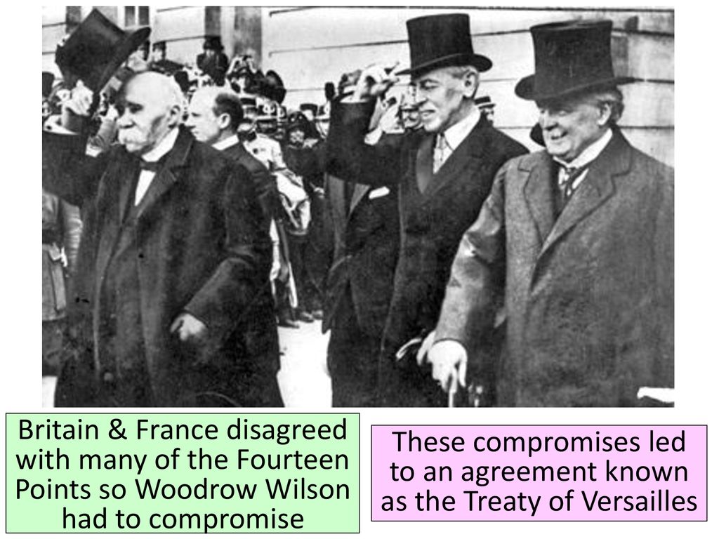 Britain & France disagreed with many of the Fourteen Points so Woodrow Wilson had to compromise