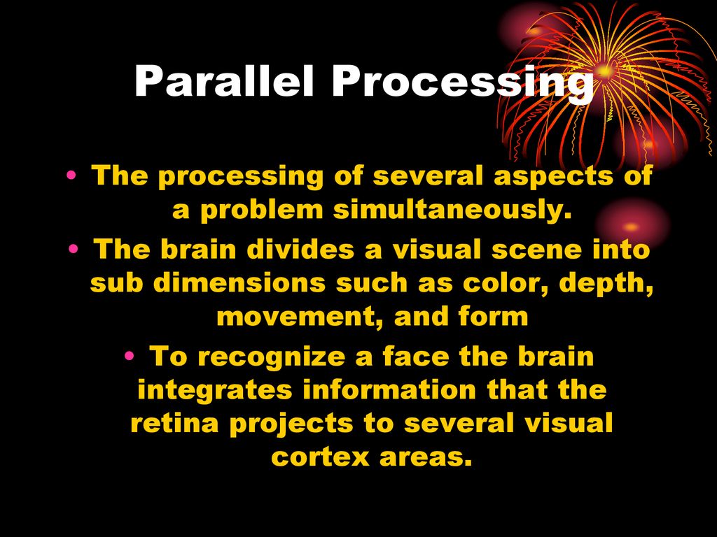 The processing of several aspects of a problem simultaneously.