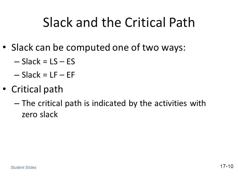 Slack and the Critical Path