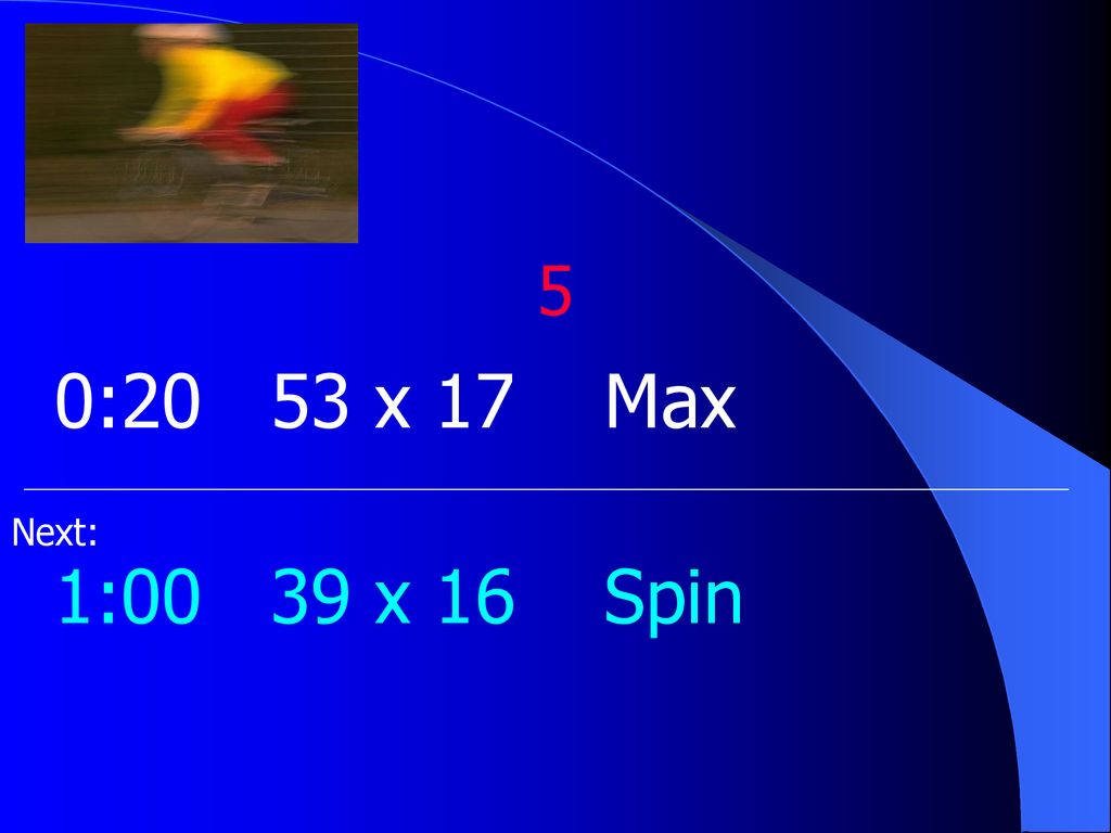 5 0:20 53 x 17 Max 1:00 39 x 16 Spin Next: