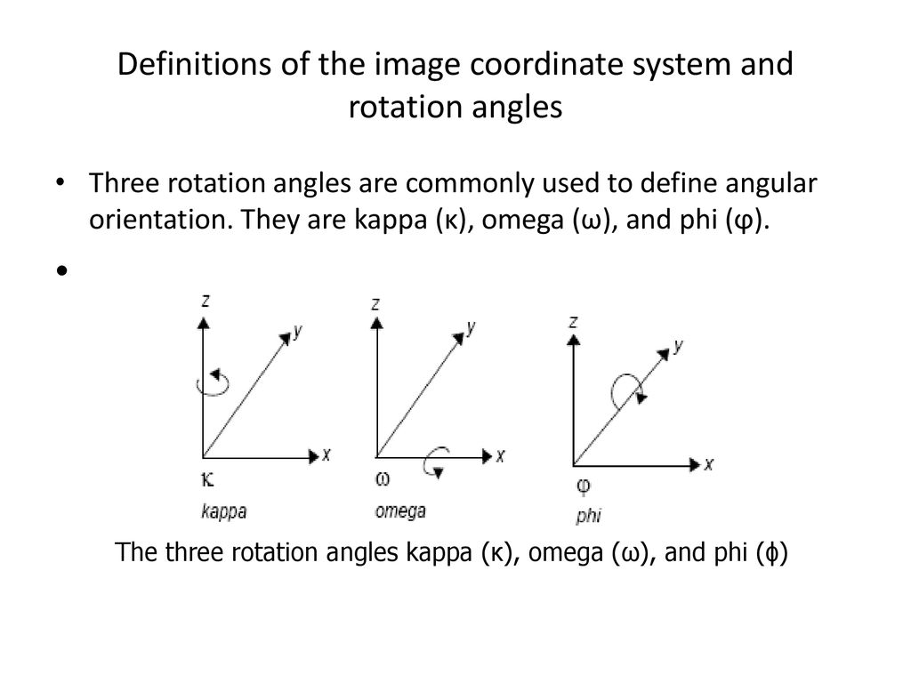 Definitions of the image coordinate system and rotation angles - ppt  download