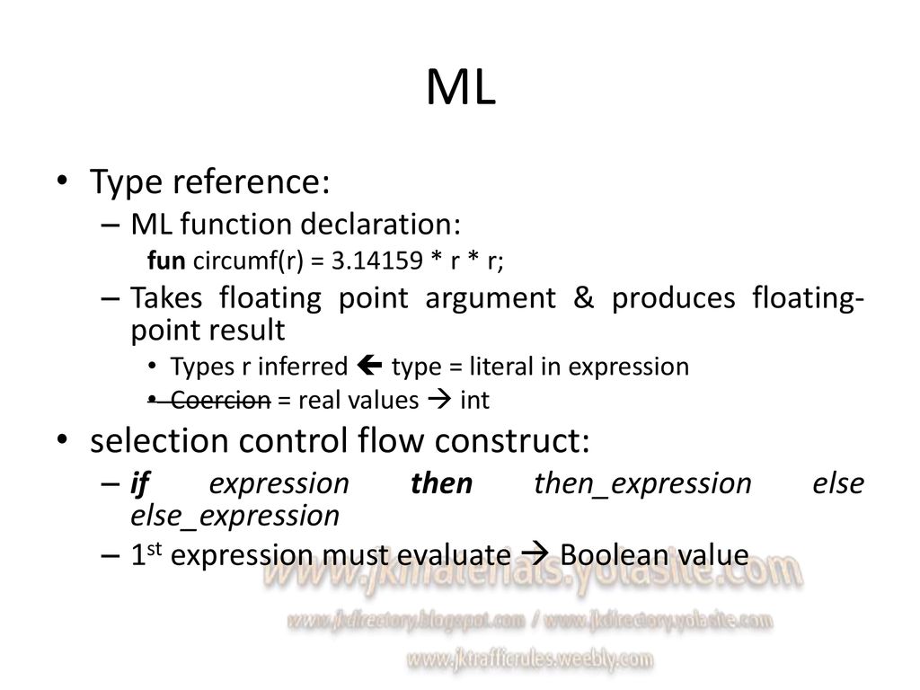 ML Type reference: selection control flow construct: