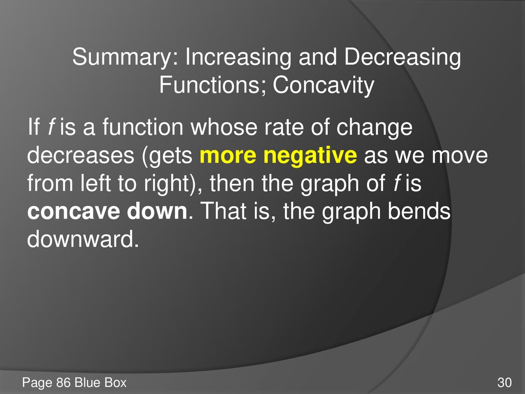 Summary: Increasing and Decreasing Functions; Concavity